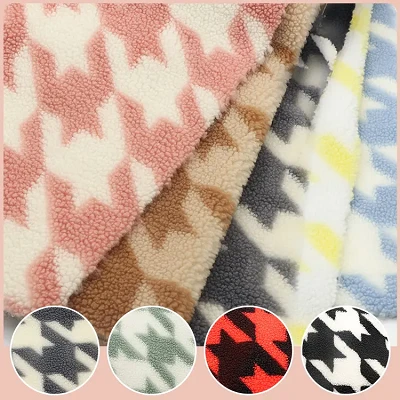 Tecido Sherpa de lã com estampa Houndstooth