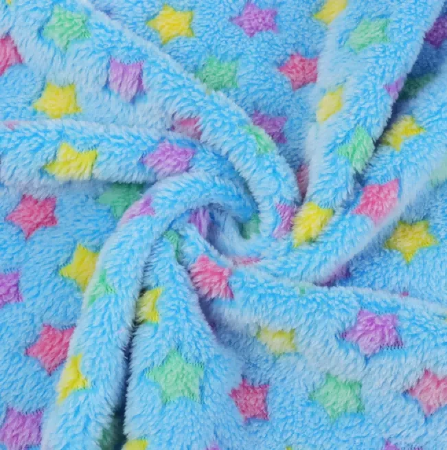 Tecido de veludo coral estampado com estrelas
